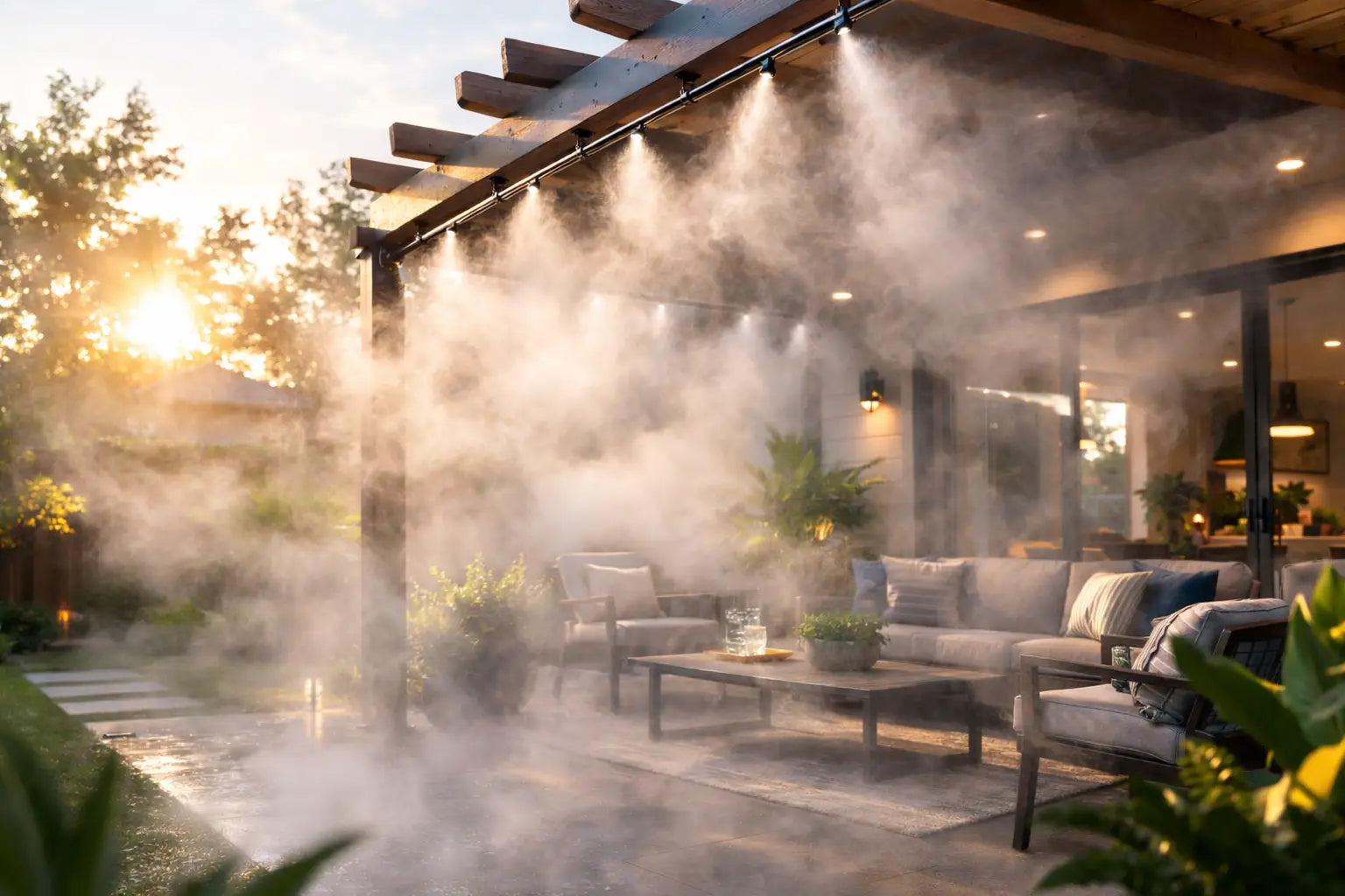 residential misting system backyard patio cooling fog