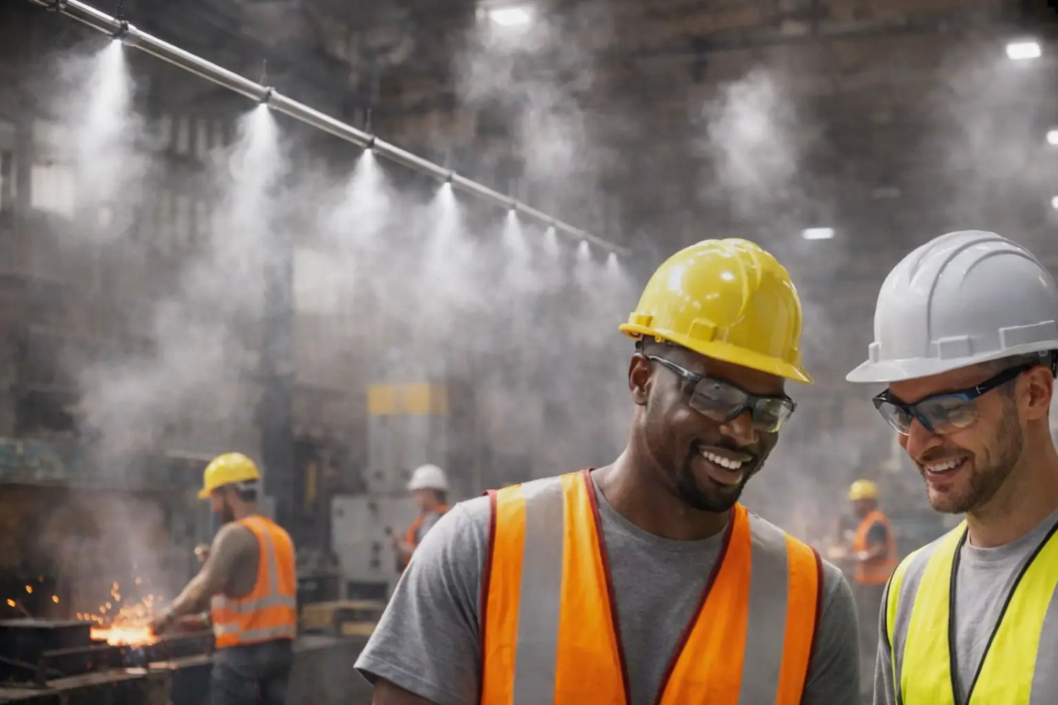 industrial misting system factory workers warehouse cooling
