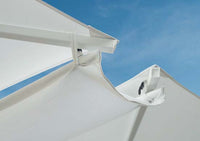 White tent fabric with a blue sky background