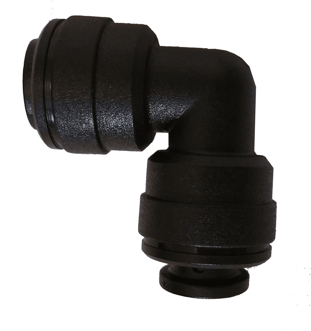 Black metal elbow pipe fitting on a white background