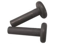 Two black plastic rivets on a transparent background