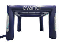 Inflatable structure with 'evamor' branding on a white background