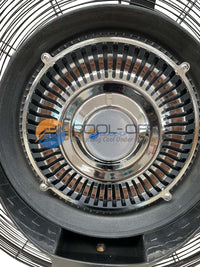 Close-up of a cooling system with a brand logo in the center.