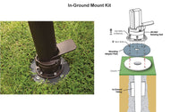 In-ground mount kit for a pole on grass with diagram on the right