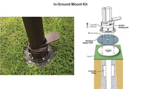 In-ground mount kit for a pole on grass with diagram on the right