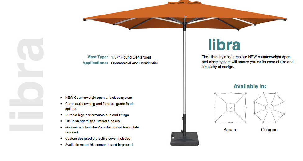 Shademaker Libra 6'6 Square Push Up Patio Umbrella (LIB-20S)