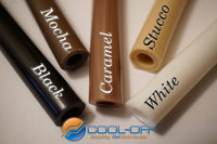 Color swatches labeled Mocha, Black, Caramel, Stucco, and White with Cool-Off logo.