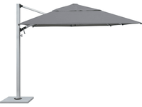 Gray outdoor umbrella with a white pole on a white background