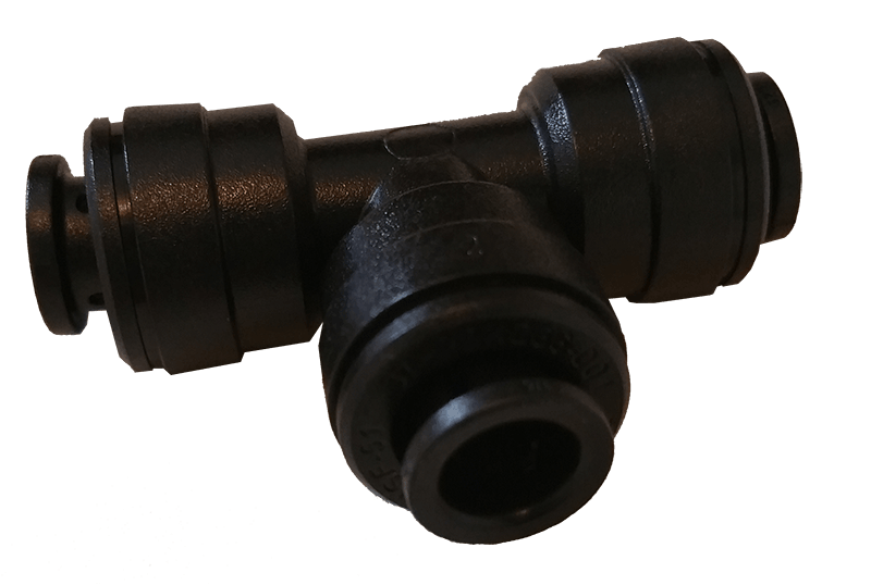 Black plastic plumbing fitting on a transparent background