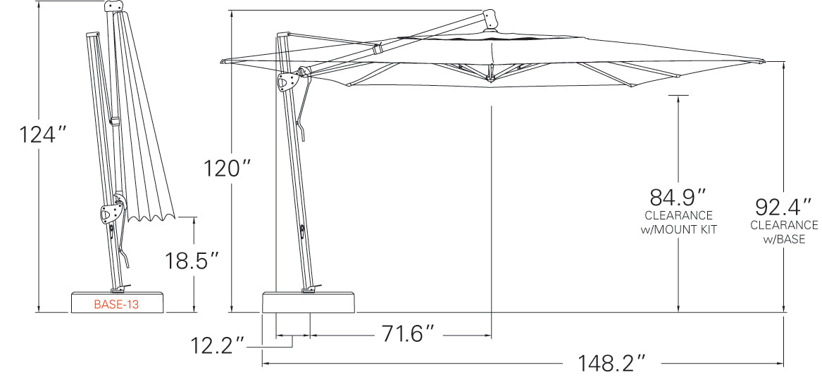 Treasure Garden 10' x 13' Rectangle Cantilever Umbrella