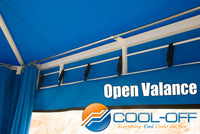 Blue canopy with open valance and 'Cool-Off' logo